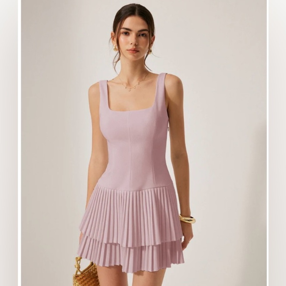 Commense Lilac Pleated Mini Dress